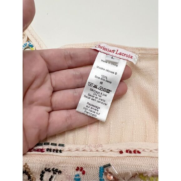 Vintage Christian Lacroix Embroidered Beaded Sequin Knit Silk Top Size Large - Picture 8 of 8